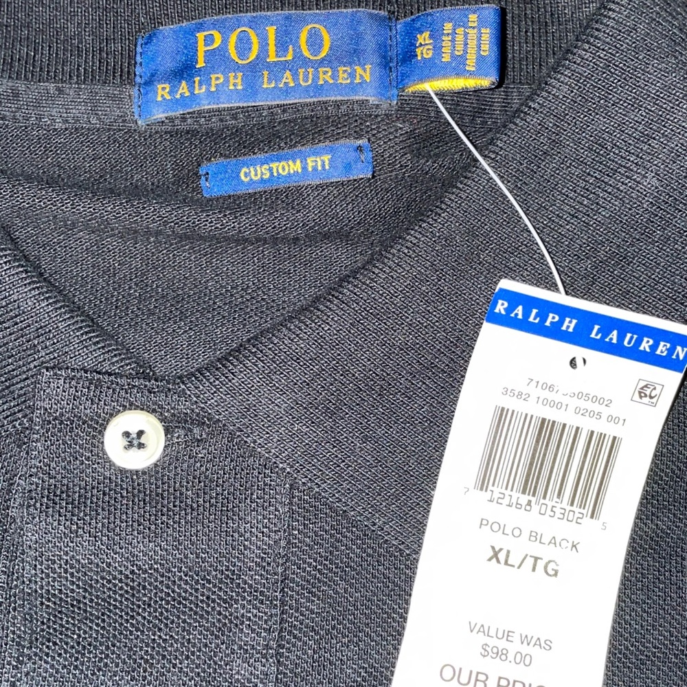 New Ralph Lauren Polo Black Custom Fit Polo NWT-XL